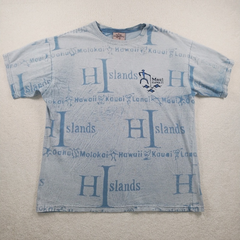 Vtg 90s Hawaiian Islands All Over Print AOP Tshirt Men's L  Embroidered Maui USA